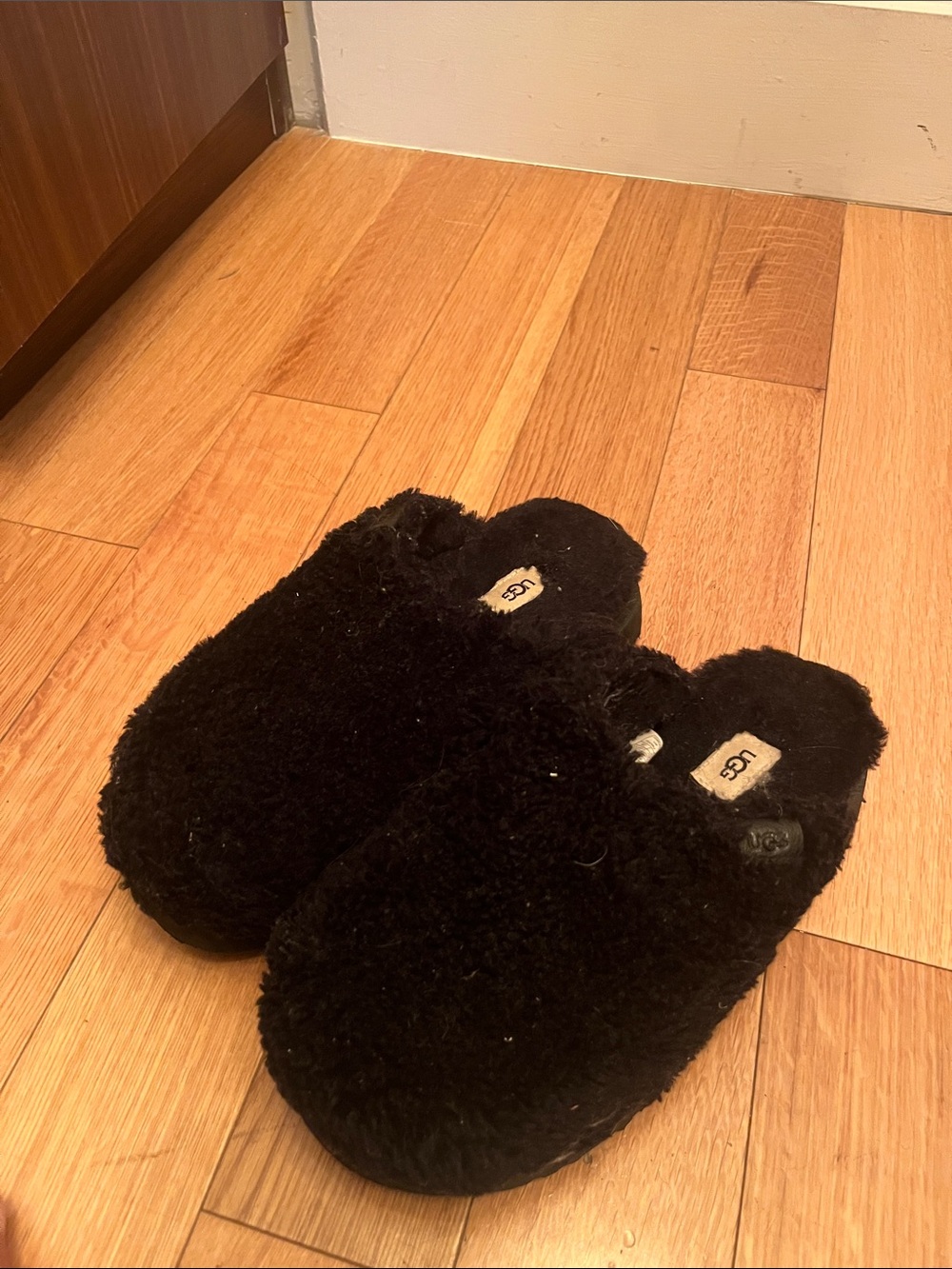 UGG Black Fuzzy Slide Slippers